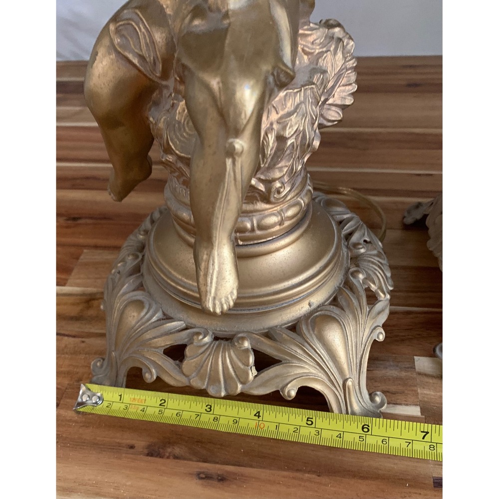 Vintage Gold Cherub Table Lamps Pair Ornate Regency Retro Old Money Quiet Luxury - Picture 6 of 8